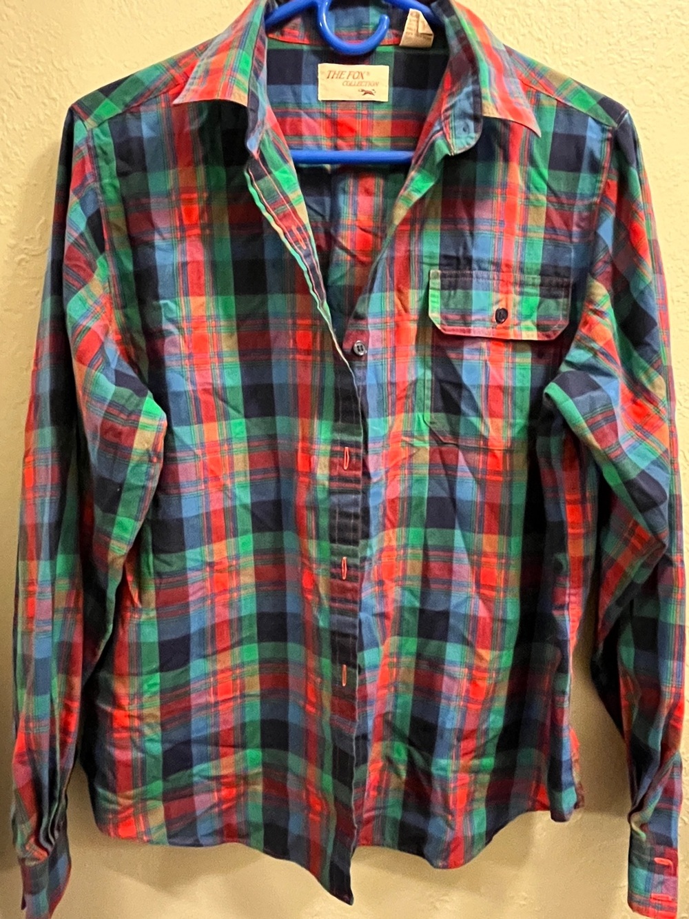 Vintage Plaid Button-Up Shirt - Red, blue & Green